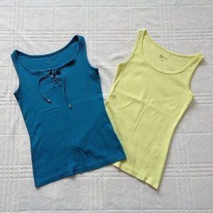 💗 3/$25 Scooped Ribbed Tank Top Set Teal & Yellow